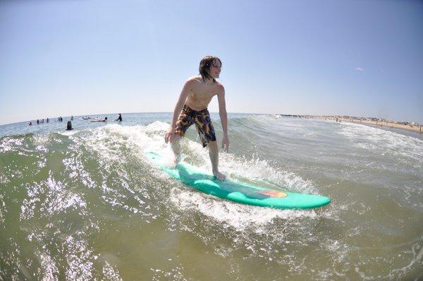 Twelve year old, Rian drops in on a nice wave mid morning.