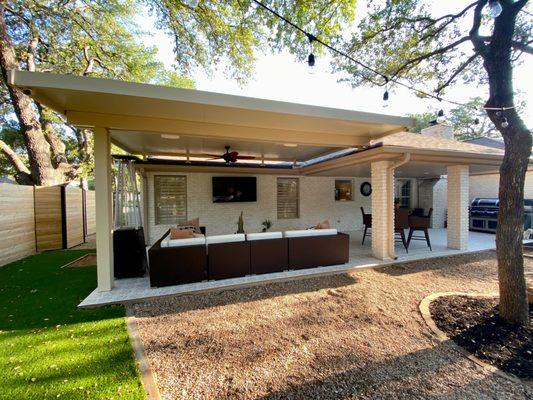 Solid Insulated Patio Cover in Georgetown, TX with Ceiling Fans, LED Lights & Speakers