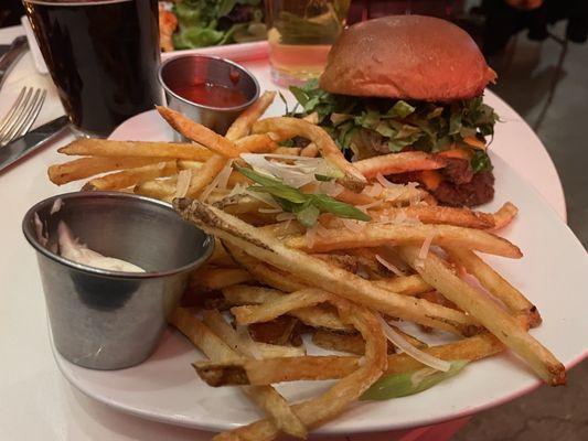 Double double smash burger with truffle fries.