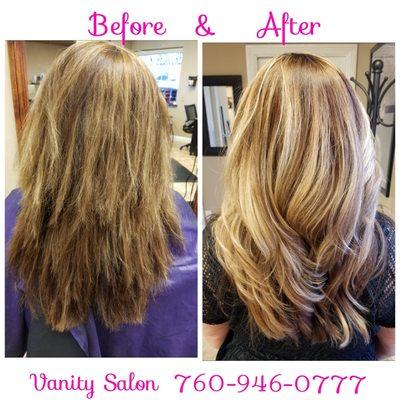 This balayage was lifted with a bleach additive to protect the hair from breakage