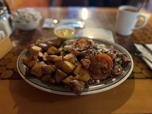 The Avocado toast with country potatoes. Lots of bacon for sure!