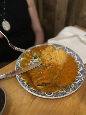 Traditional Chile relleno lots of queso fresco