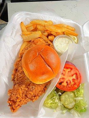 Fried Grouper Fish Sandwich With Fries