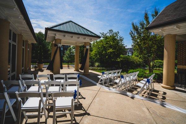 Covered ceremony location and gardens