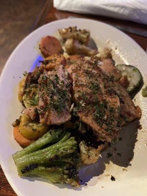 Salmon over grilled veggies