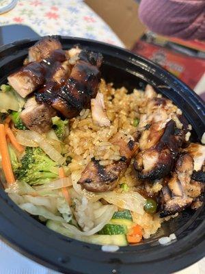 Chicken teriyaki with fried rice and veggies