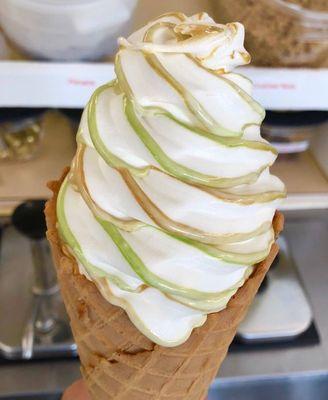 Green Apple and Caramel Flavorburst in Waffle Cone.