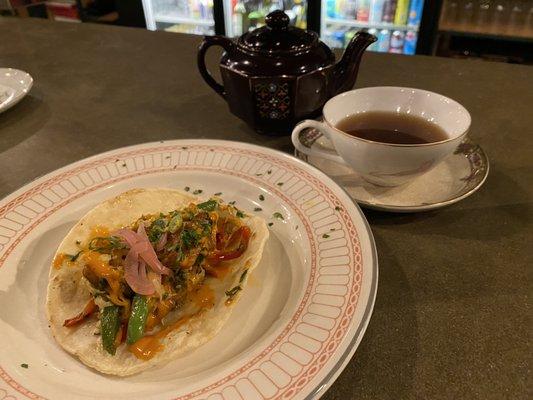 Veggie taco and veggie broth (both with unbelievable delicious flavors)