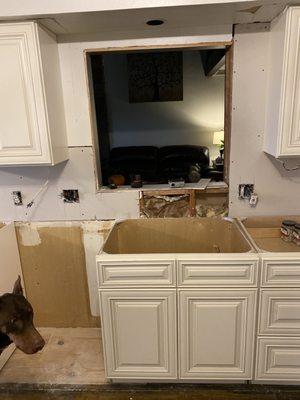 1st install noticed how the sink cabinet lines up with the window.