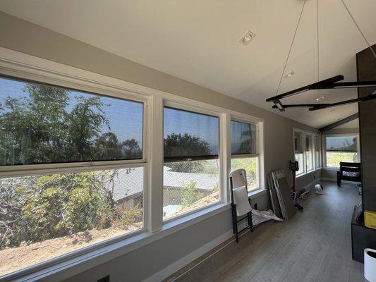 Customer using our exterior shade to reduce indoor clutter, reduce glare on TV, and provides thermal protection by leaving heat outside