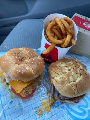 Classic Crispy Chicken Sandwich, Roast beef and Classic Beef 'n Cheddar, Curly Fries (Small)