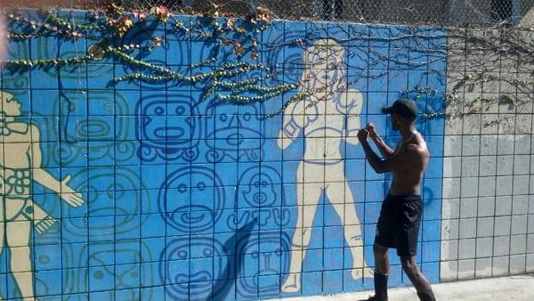 Boxing the mural. Haha...