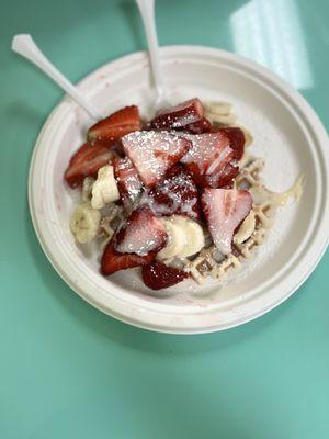 Best Waffle in Arizona. This is a waffle with strawberries, bananas, and sweeter condensed milk.