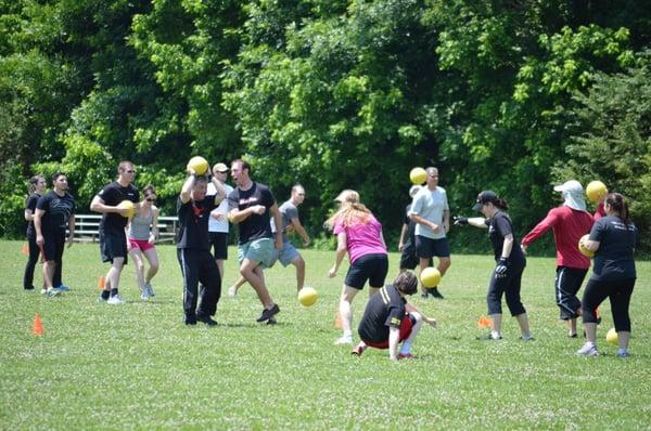 Playing dodge ball at Krav in the Park!