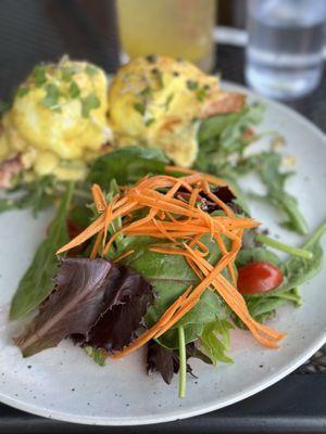 California Benedict. Smoked salmon, spinach, avocado and tomato. Opted for side salad vs house potato's