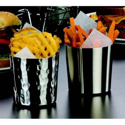 Stainless steel hammered fry cups, great add for a food display!