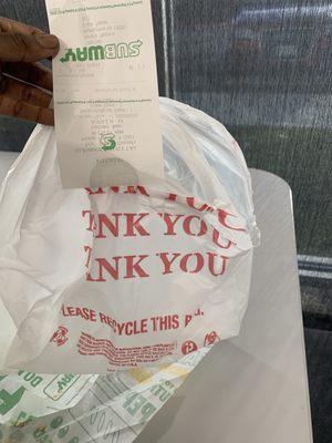 Carryout bag instead of subway bag