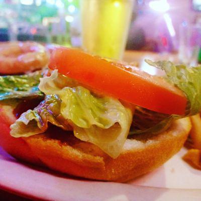 Fresh rodeo pepper jack cheeseburger with fresh cut french fries and tomatoes and lettuce and on tuesdays its buy 1 get 1 free