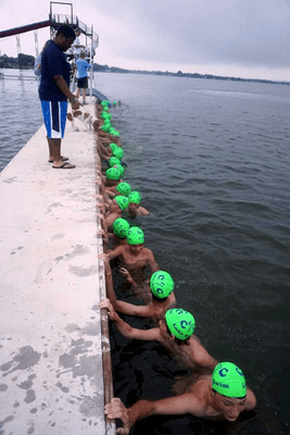 Teens before the lake swim