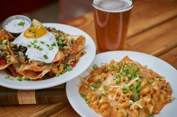 Breakfast nachos. Mac & Chi. (Kimchi Mac and cheese)