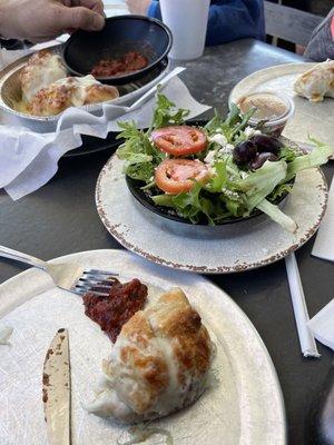 Half pretzel I could still barely finish and Greek side salad - much more feta underneath