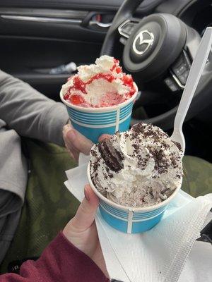 Strawberry cheesecake and cookies n cream.