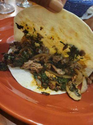 Steak, spinach and mushroom quesidilla