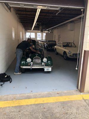 Here we are reviewing changes as our customer picks up his beautiful 1963 Morgan.