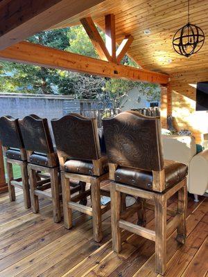 Leather tooled tall barstools