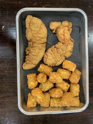 Kid's chicken tenders and tots