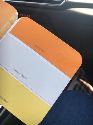 Candy corn exterior paint for my door, matched the swatch perfectly