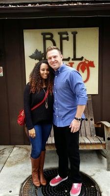 Posing at Bel Vino Winery, this couple enjoyed a few tastings here and had fun in the tasting room with the friendly servers.