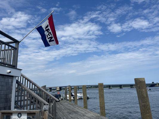 View from the back deck near the bar, where boats can pull up.