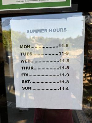 Store hours Summertime