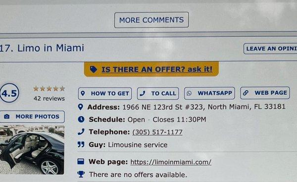 Add for Limo in Miami LLC on a website called formiamilovers.com