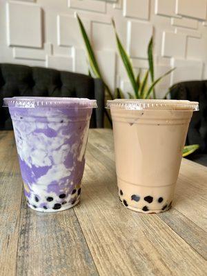 Taro Coco Creme Milk Tea (left) and Black Milk Tea (right)