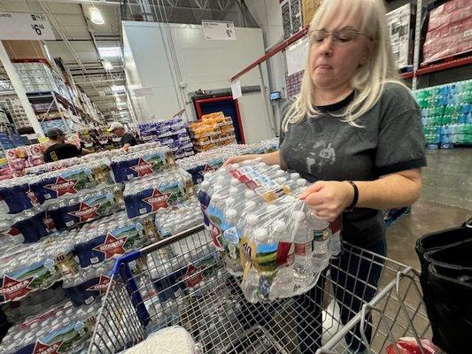 Lots of water bottles and an ample supply of everything.