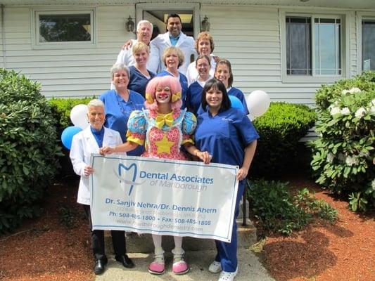 Blinkee the Clown stops by Dental Associates of Marlborough for a check up