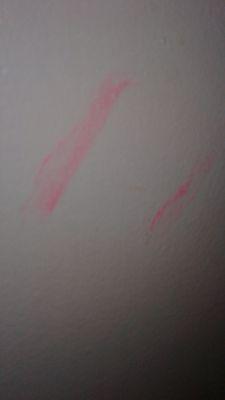 Pink substance smeared on the wall in bathroom. (Still wet. Stained a short of mine