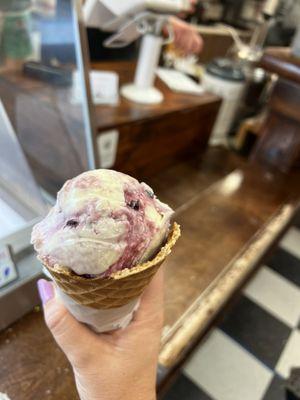 Lemon verbena with blueberry jam ice cream