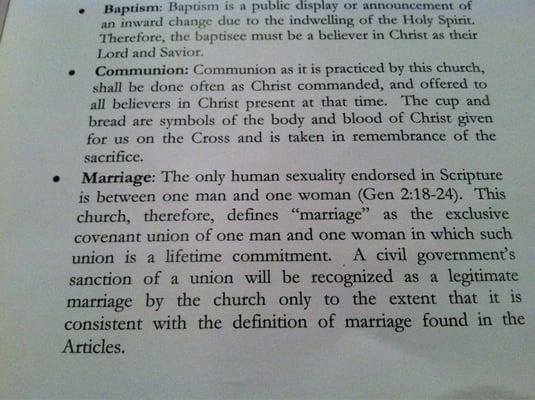 Their stance on same-sex marriage in the church bulletin.