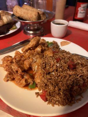 General Tso chicken & egg rolls