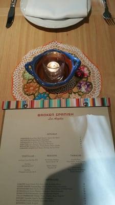 Love this menu! (Tables are super cute with these Mexican-style doilies)