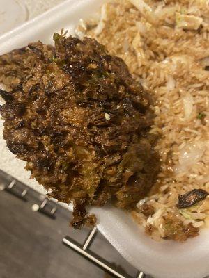 Beef Egg Foo Young(burned)