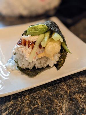 Shrimp tempura hand roll