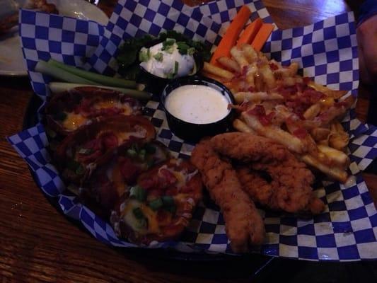 Game day appetizer special. The photo is dark, but you can tell the amount of food that you get for $10