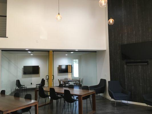 Creative Co-Working Space. Private Meeting rooms with VC and monitors.  open seating