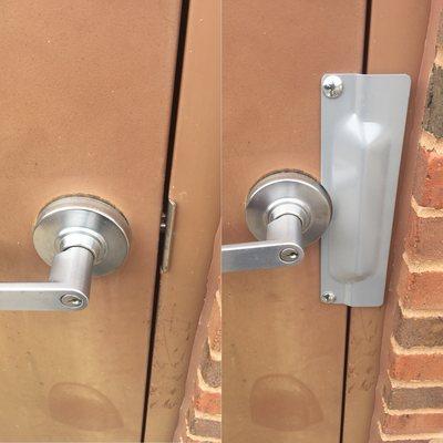 Before and after latch protector. Secure your place of business. Call for estimate 314-495-9058