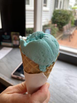 Single Scoop of Ice Cream with the "Blue Moon" flavor.