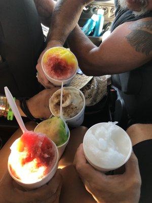 Camel Apple, Horchata, Rootbeer Float, Cherry&Tigersblood, Pineapple & Cherry Shaved Ice